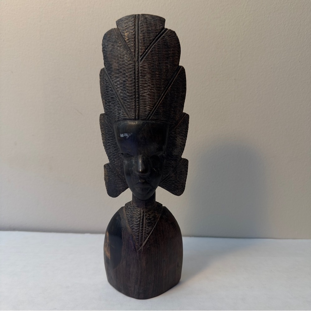 Vintage African Hand Carved Ebony Wood Female Bust Statue Made In Kenya Tribal